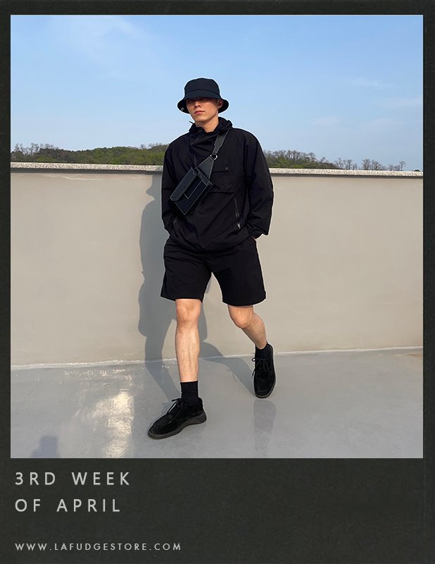 [3 PACK]Ordinary Comfort Oblique Anorak Shirt Essential 1/2 Pants Set Up_Black이민재