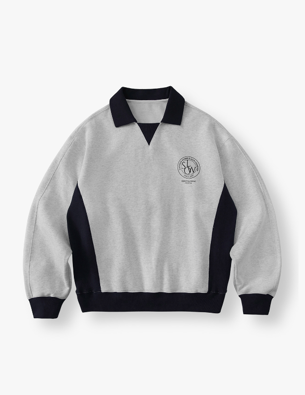 Club Collar Overfit Sweatshirt_Ivory Melange