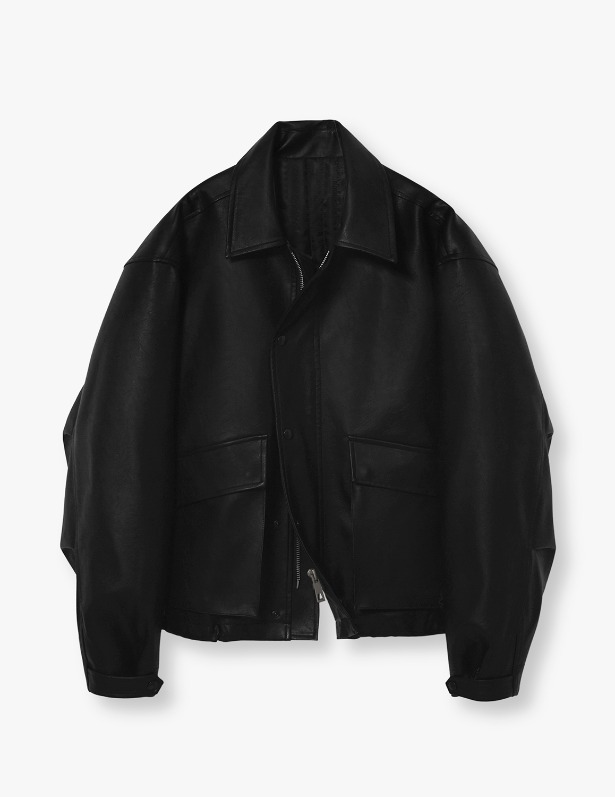 Buffing Leather Overfit Field Jacket_Black