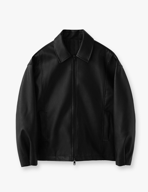 Buffing Leather Minimal Round Jacket_Black