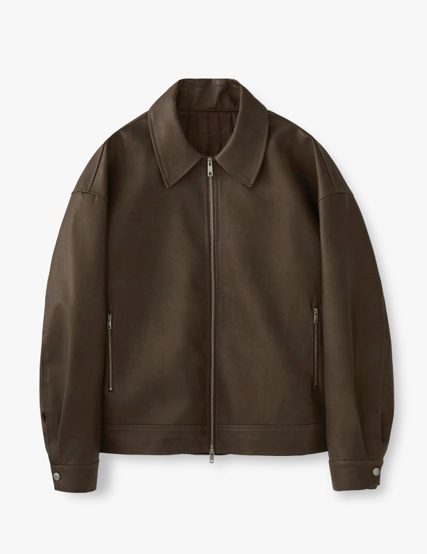 Buffing Leather Overfit Blouson_Brown