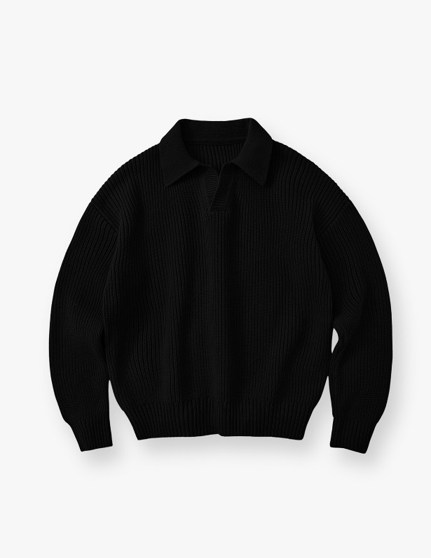 Overfit Open Collar Wool Knit_ Black