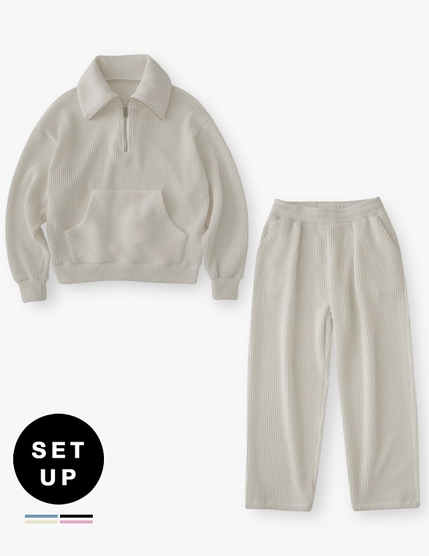 [Woman]Milano Half Zip-Up Pullover Sweatshirt&amp;Jogger Pants Set-up_Ecru