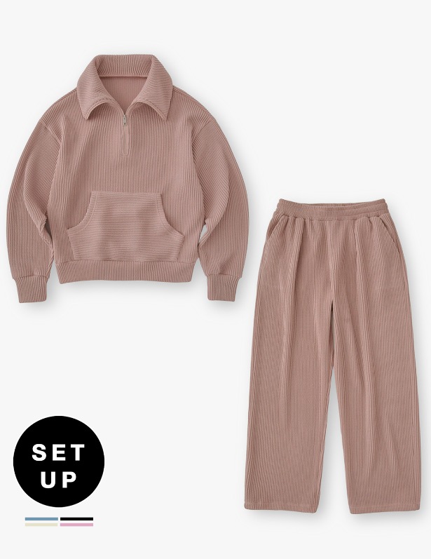 [Woman]Milano Half Zip-Up Pullover Sweatshirt&amp;Jogger Pants Set-up_Pink Rose