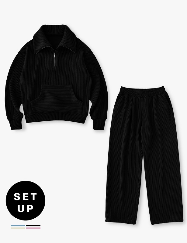 [Woman]Milano Half Zip-Up Pullover Sweatshirt&amp;Jogger Pants Set-up_Black