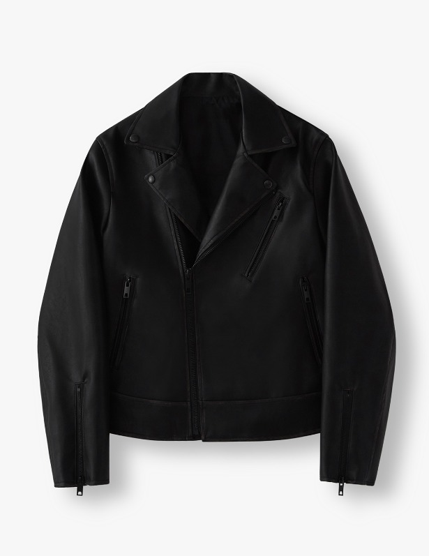 [Woman]Buffwash Buffing Leather Rider Jacket_Washing Black