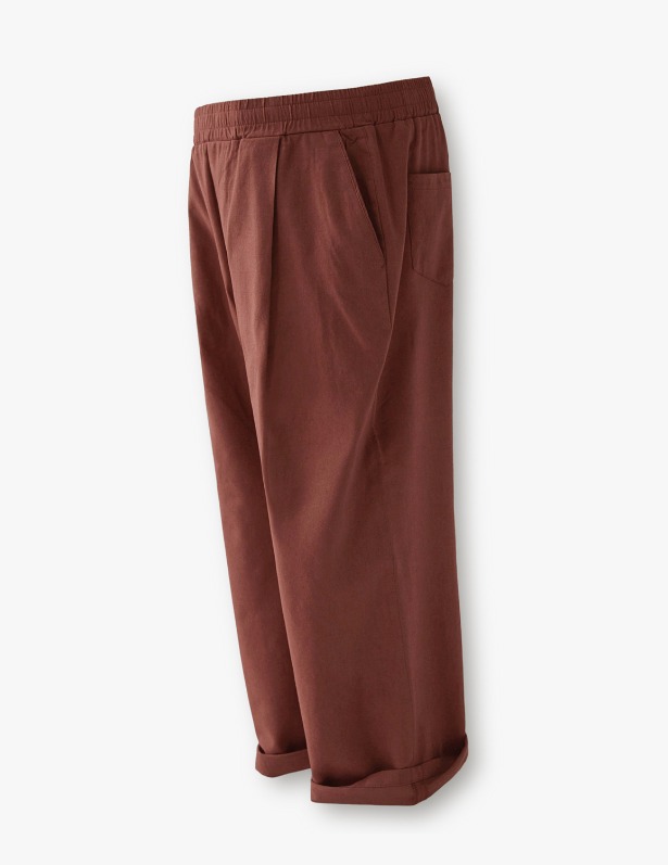 Wild Washing Tapered Wide One Tuck Linen Pants_Fire Brick