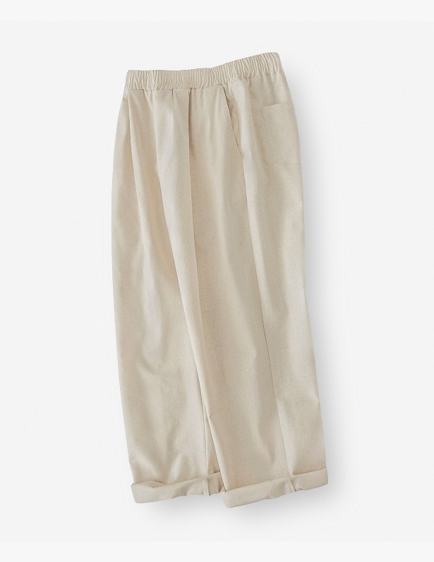Classic Tapered Wide One Tuck Linen Pants_Oatmeal