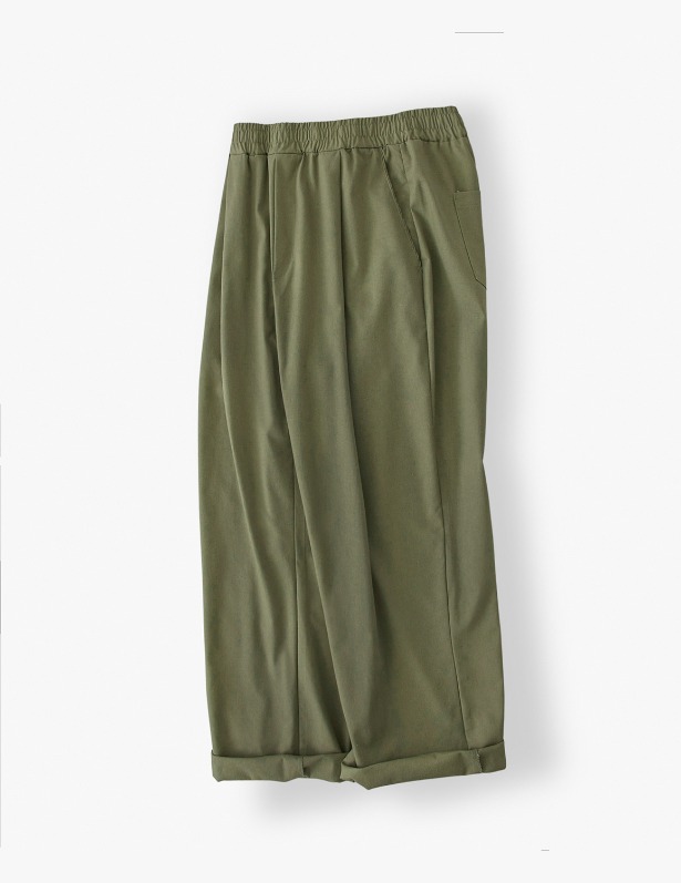 Classic Tapered Wide One Tuck Linen Pants_Olive Khaki