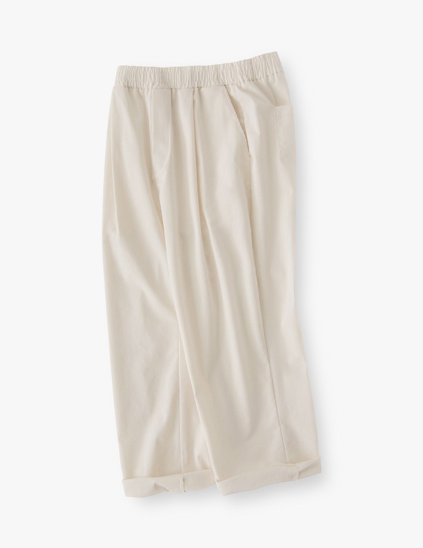 Classic Tapered Wide One Tuck Linen Pants_Cream