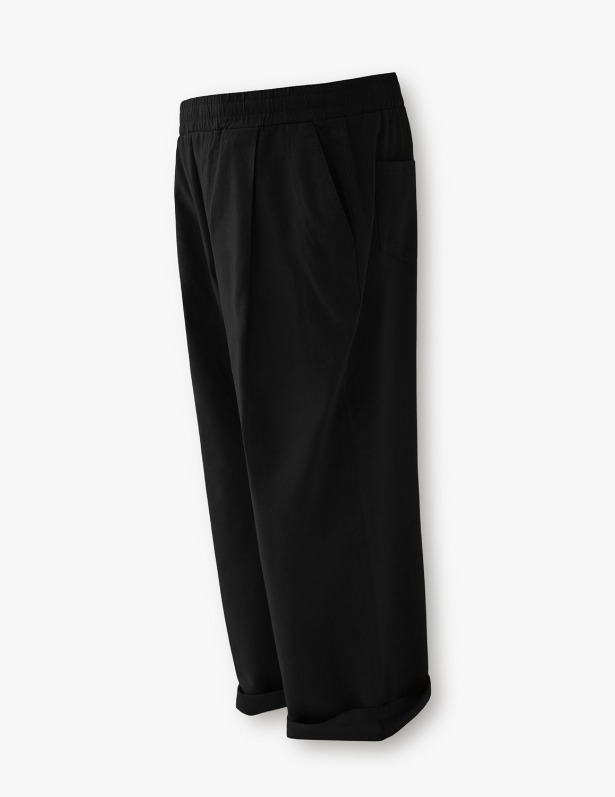 Wild Washing Tapered Wide One Tuck Linen Pants_Wash Black