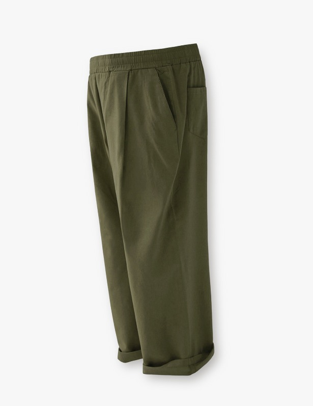 Wild Washing Tapered Wide One Tuck Linen Pants_Wash Olive Khaki