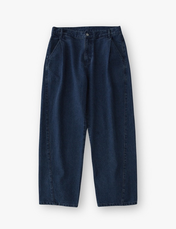 Curved wide washing denim pants_Middle Blue