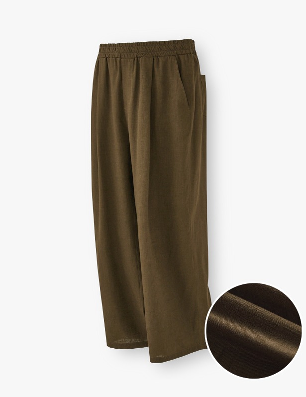 Cooling Tencel Tapered Wide One Tuck Linen Pants_Ash Brown