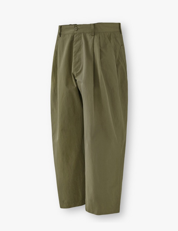 Washed Cotton Two Tuck Wide Pants_Washed Olive