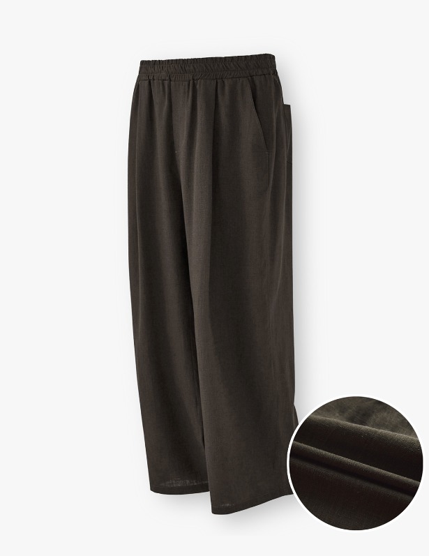 Cooling Tencel Tapered Wide One Tuck Linen Pants_Dim Gray