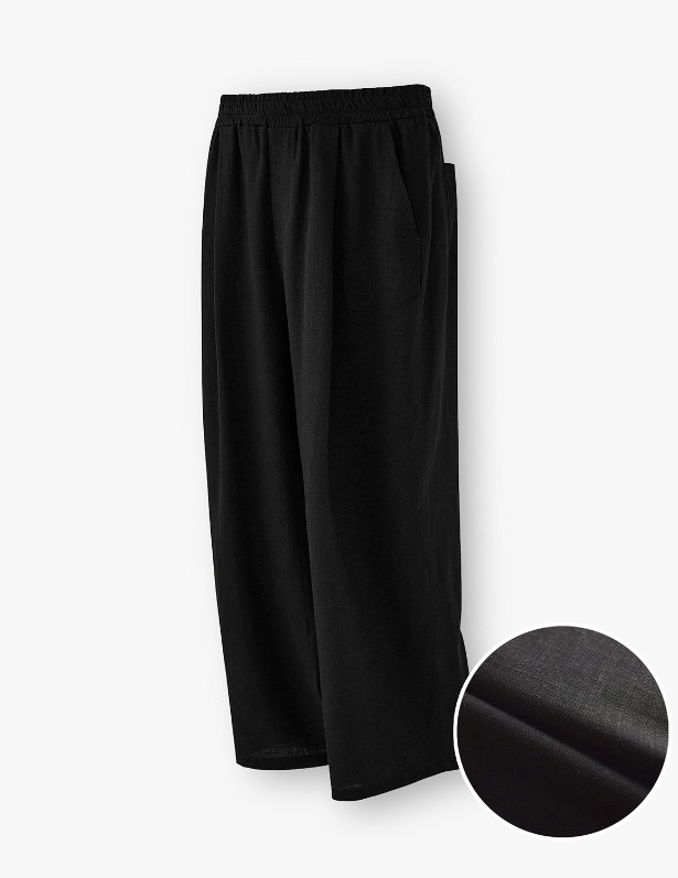 Cooling Tencel Tapered Wide One Tuck Linen Pants_Black