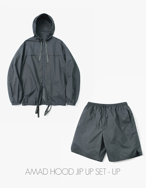 [SET]Ordinary Amard Hood Zip Up Jacket Set Up_Dim Gray