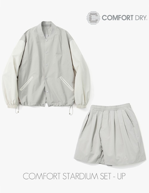 [SET]Ordinary Comfort Stadium Jacket Wide Two Tuck 1/2 Pants Set Up_Neutral Gray