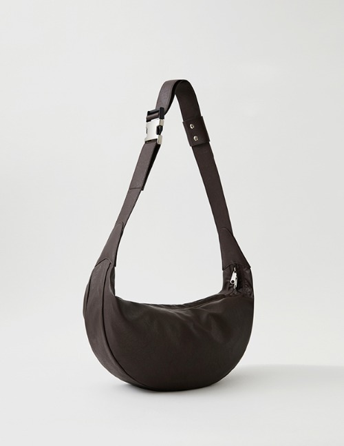 Buffing Leather Semicircle Sling Bag_Brown