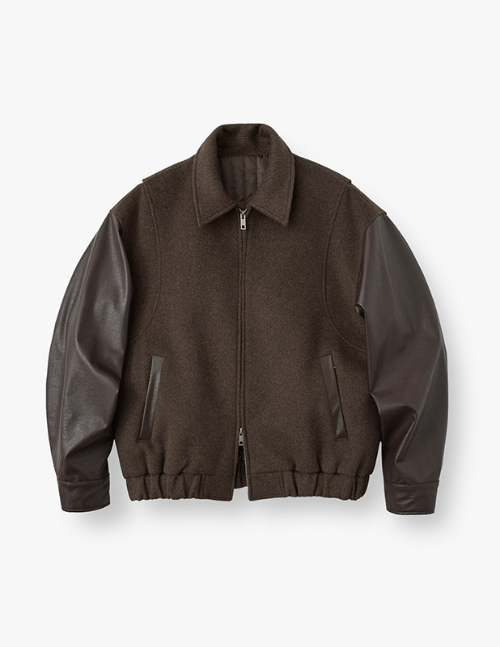 Woolrich Buffing Leather Overfit Varsity Jacket_Brown