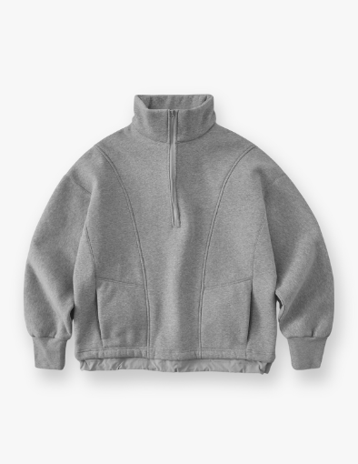 Overfit String Half Zip-up Sweatshirt_Gray Melange