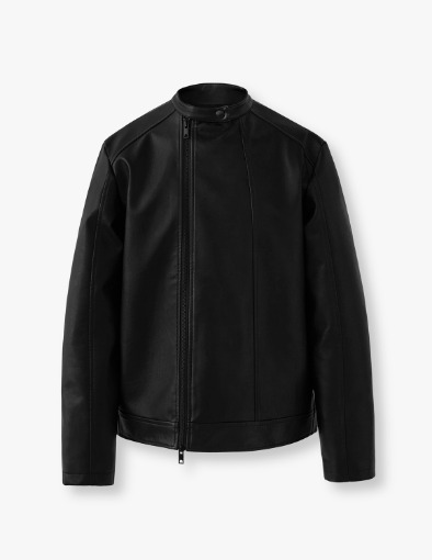 Buffing Leather Oblique Biker Jacket_Black