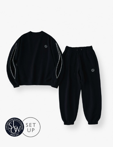 Piping Over Fit Round Sweat Shirt&amp;Jogger Pants Set up_Midnight Blue