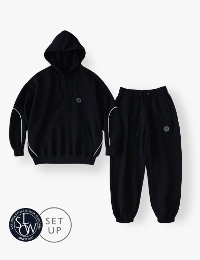 Piping Over Fit Hood Sweat Shirt&amp;Jogger Pants Set up_Midnight Blue