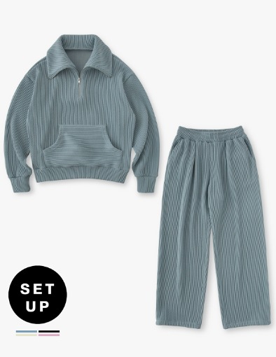 [Woman]Milano Half Zip-Up Pullover Sweatshirt&amp;Jogger Pants Set-up_Aqua