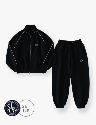 Piping Over Fit Sweat Zip Up&amp;Jogger Pants Set up_Midnight Blue