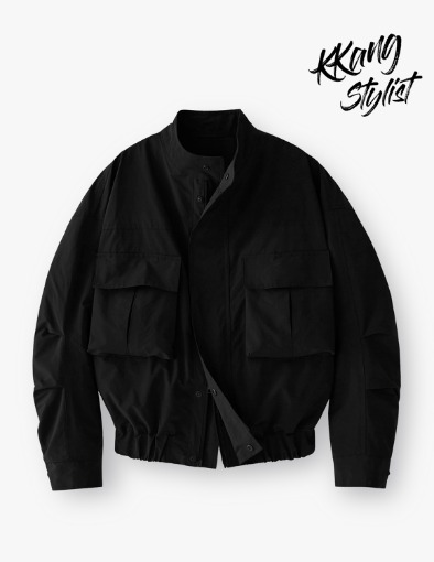 [KKANG STYLIST CO-LAB]Windshell Big Pocket Crop Jacket_Black