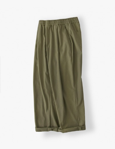 Classic Tapered Wide One Tuck Linen Pants_Martine Olive