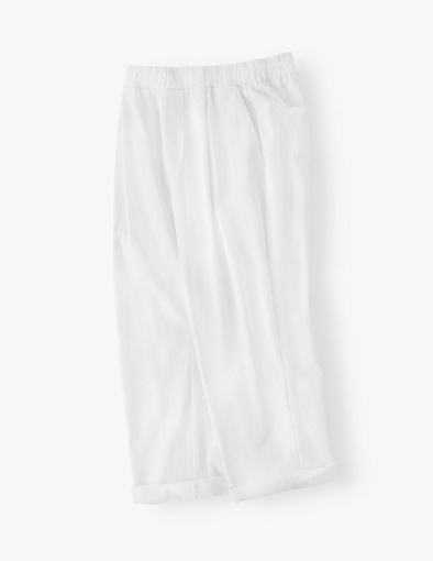 Classic Tapered Wide One Tuck Linen Pants_Off White