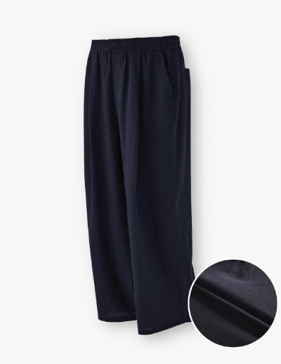 Cooling Tencel Tapered Wide One Tuck Linen Pants_Midnight Blue